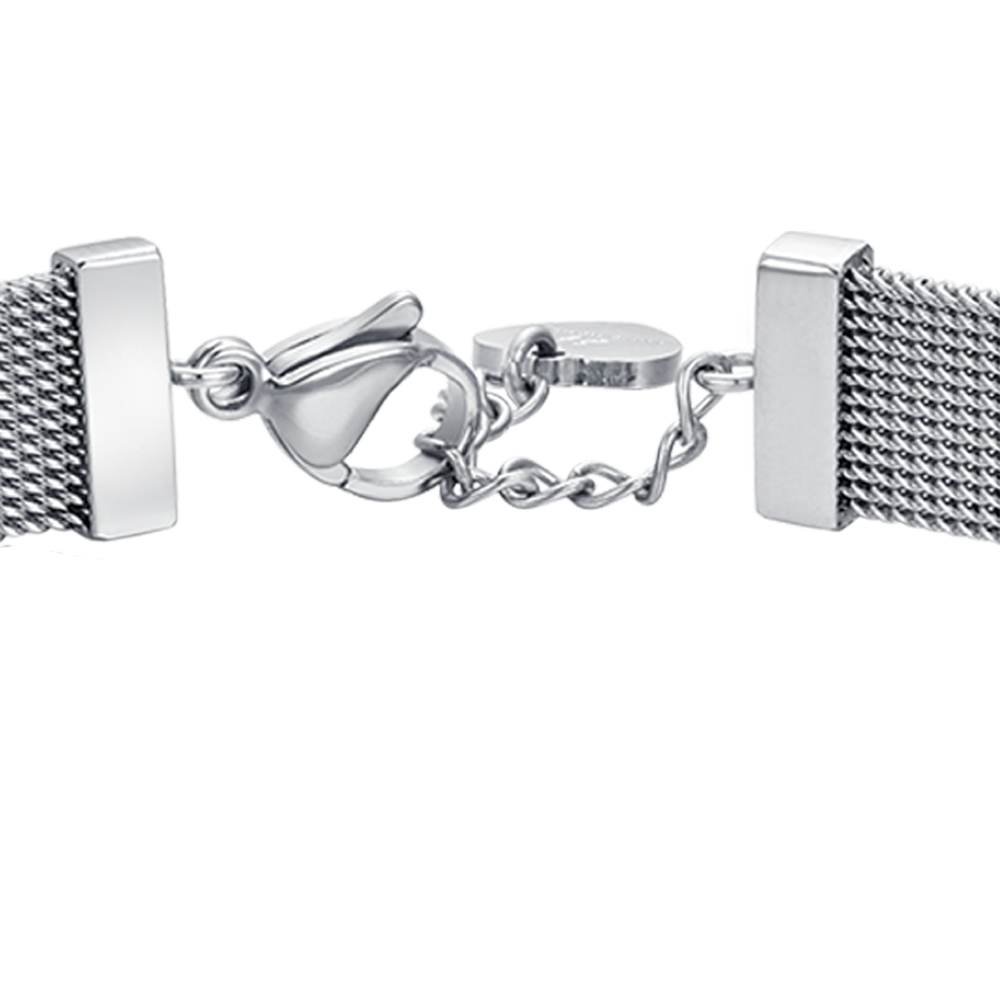 WOMAN'S MILAN KNITTED STEEL BRACELET WITH ELEMENT WITH WHITE CRYSTALS Luca Barra