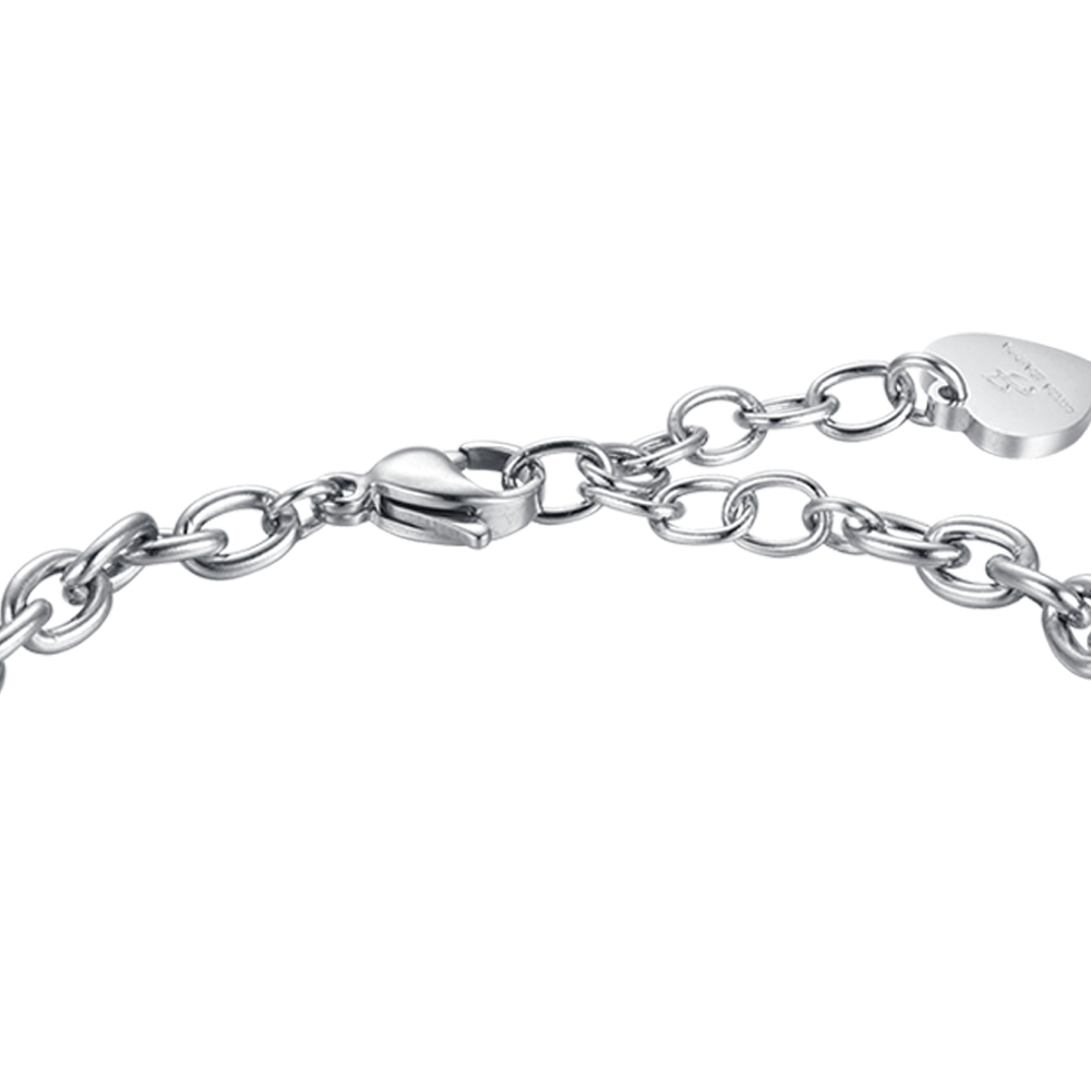 WOMEN'S STEEL BRACELET WITH CLOVERLEAF CHARM, HORN AND MADONNA