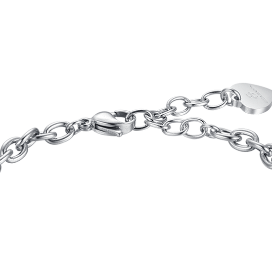 WOMEN'S STEEL BRACELET WITH CLOVERLEAF CHARM, HORN AND MADONNA