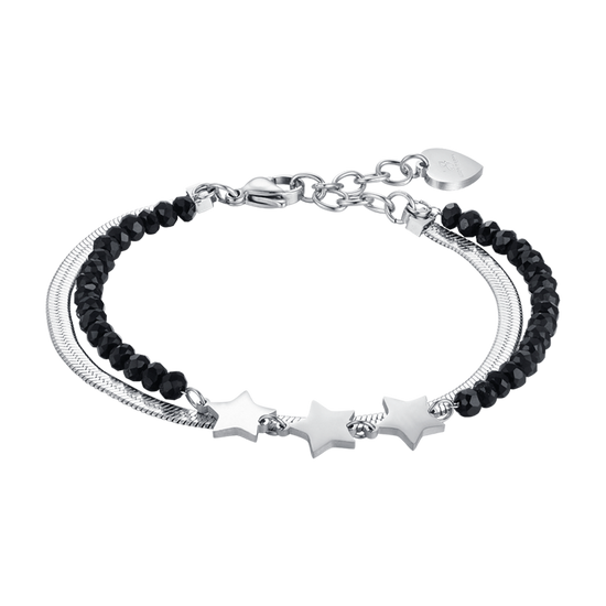 WOMEN'S MULTI-STRAND STEEL BRACELET WITH BLACK CRYSTALS AND STARS