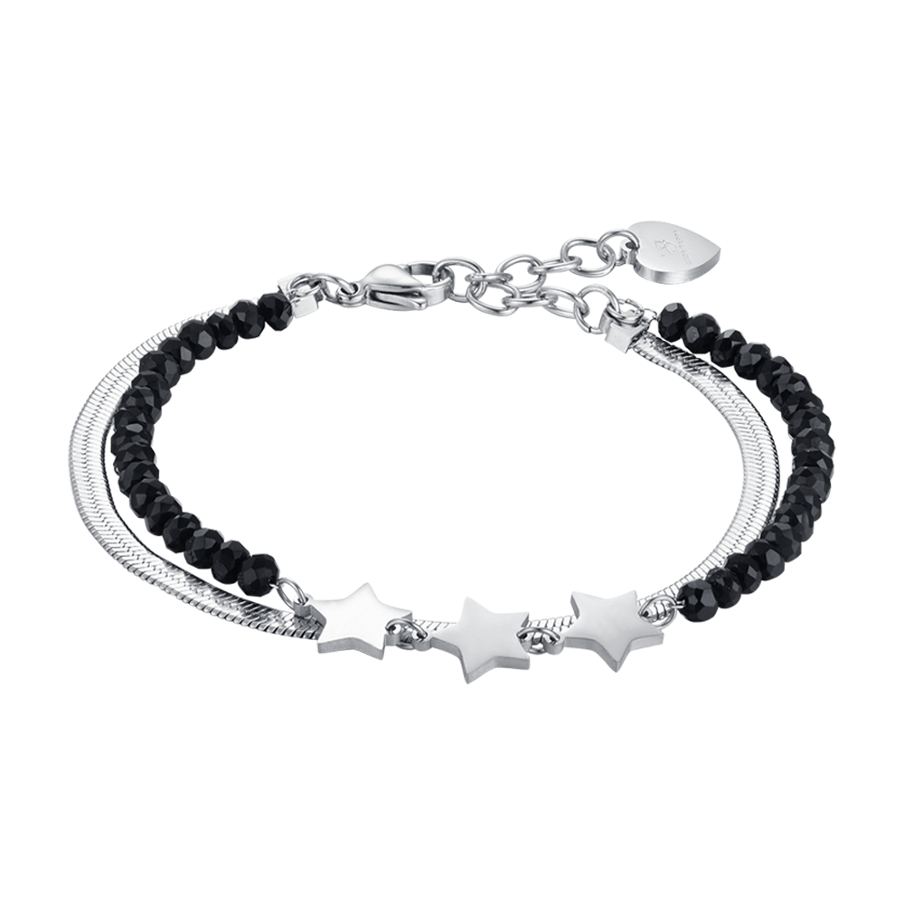 WOMAN'S MULTIFILED STEEL BRACELET WITH BLACK CRYSTALS AND STARS Luca Barra