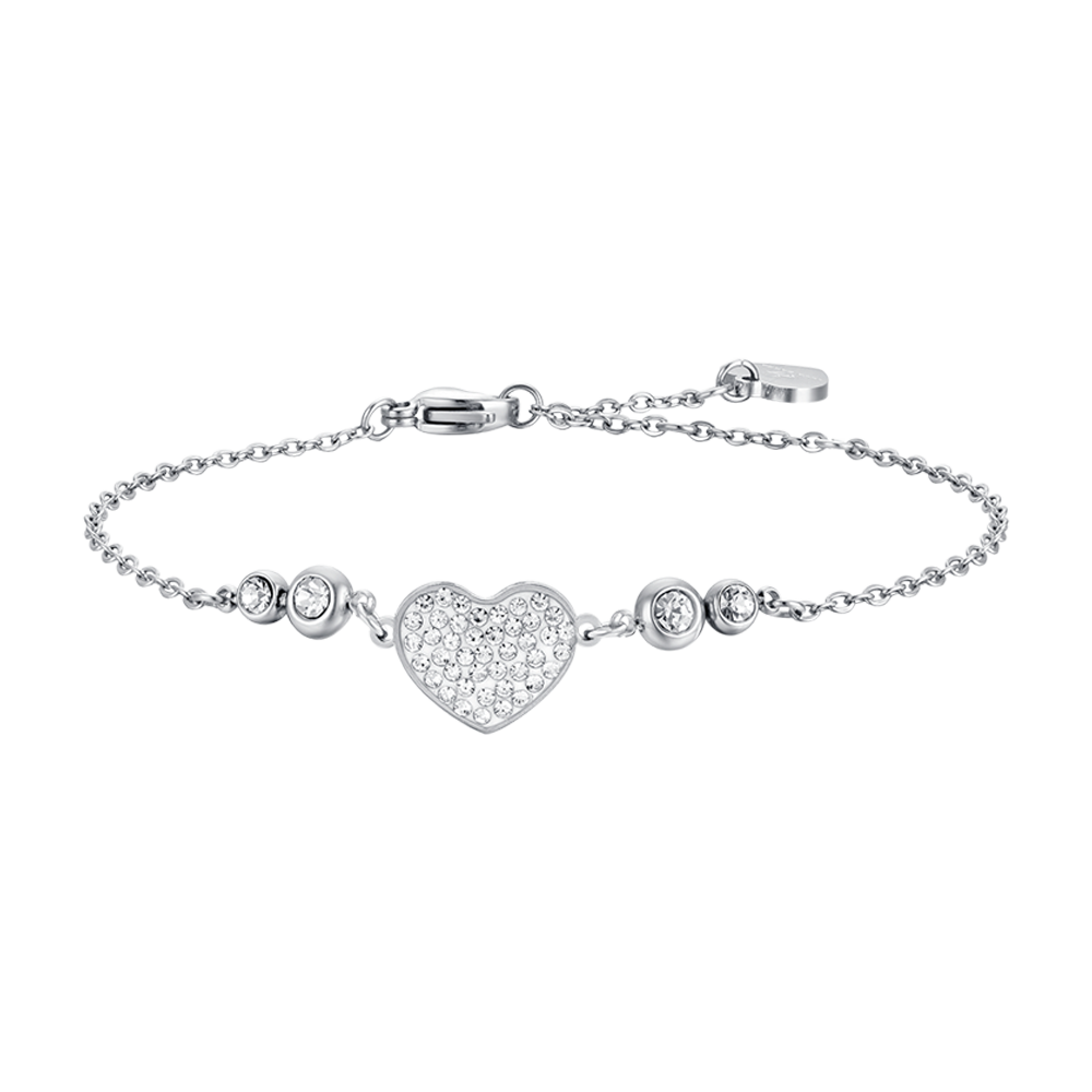 WOMEN'S STEEL HEART BRACELET WITH WHITE CRYSTALS