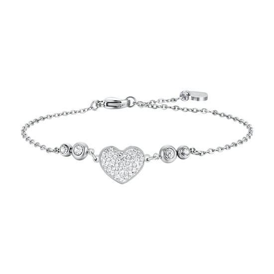 WOMEN'S STEEL HEART BRACELET WITH WHITE CRYSTALS