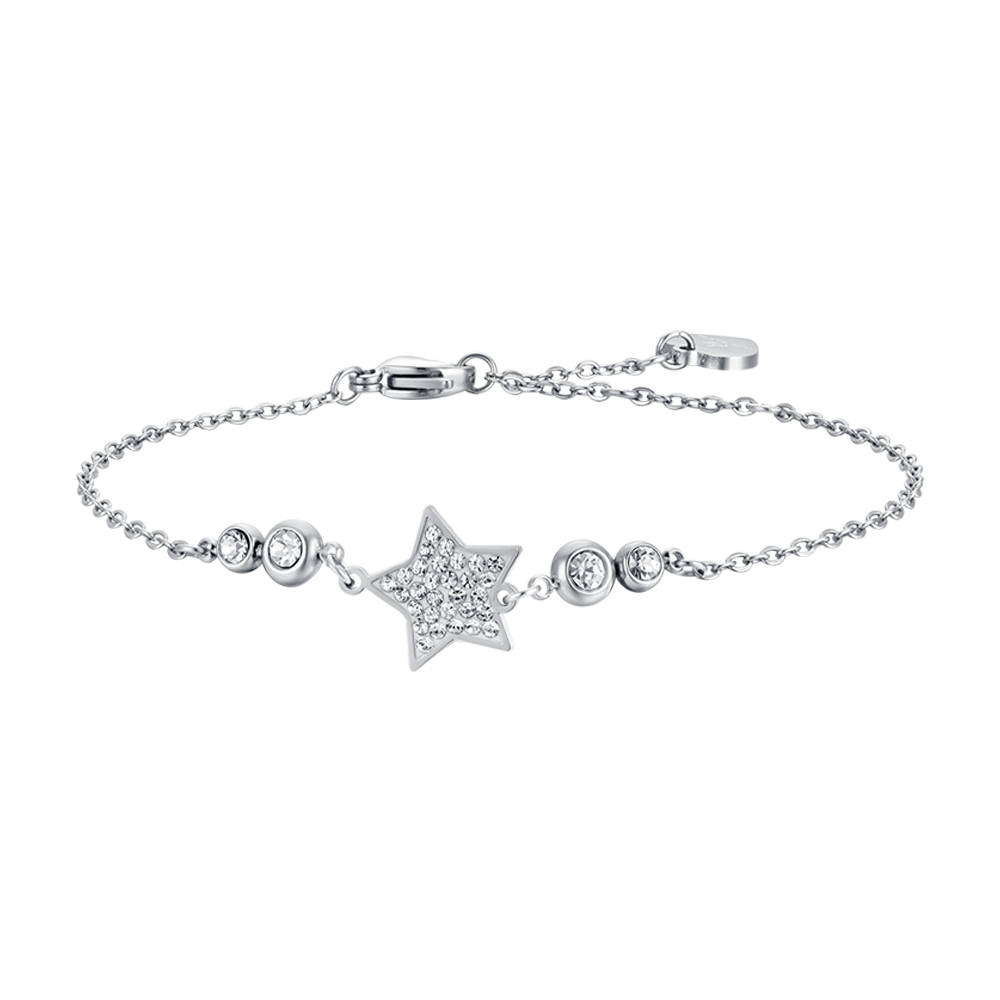 WOMEN'S STEEL STAR BRACELET WITH WHITE CRYSTALS