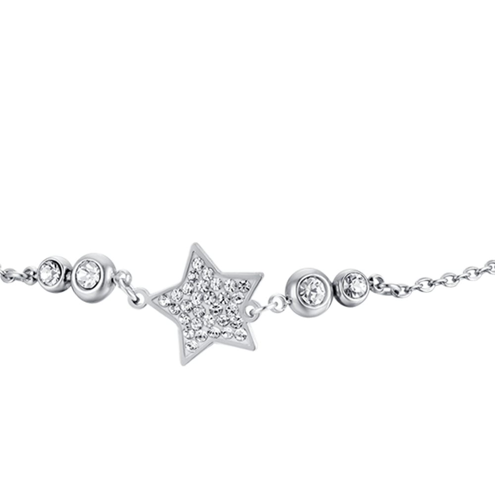 WOMEN'S STEEL STAR BRACELET WITH WHITE CRYSTALS