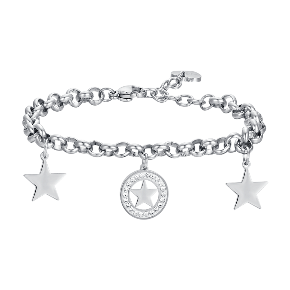 IP GOLD STEEL WOMEN'S BRACELET WITH STARS AND WHITE CRYSTALS