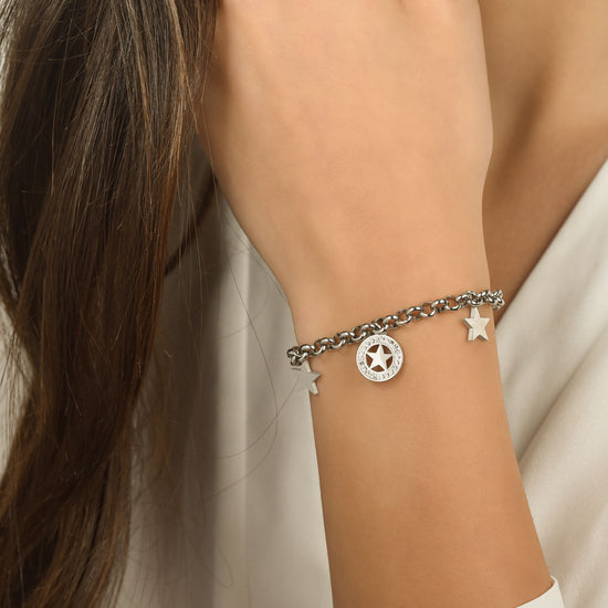 WOMEN'S STEEL BRACELET WITH STARS AND WHITE CRYSTALS