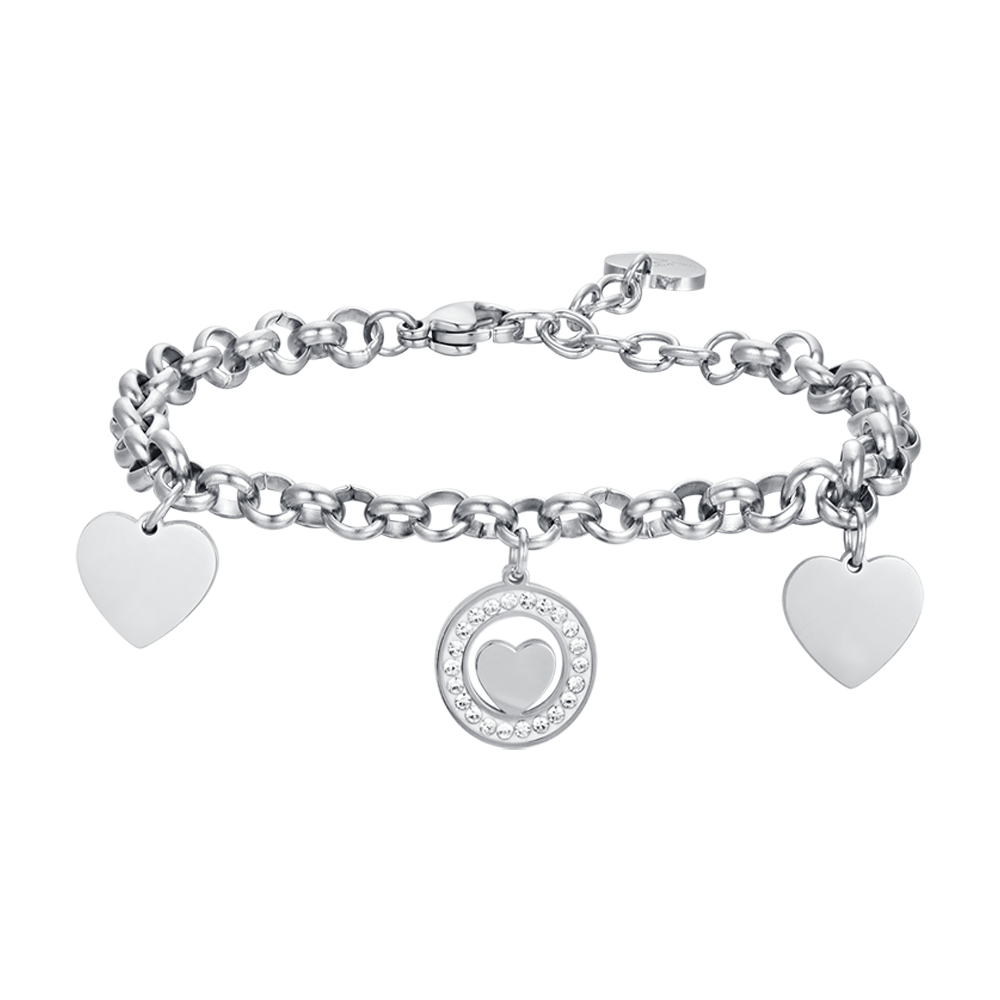 IP GOLD STEEL WOMEN'S BRACELET WITH HEARTS AND WHITE CRYSTALS