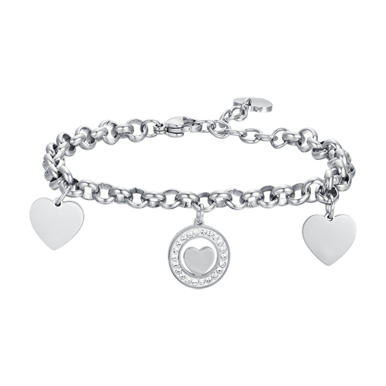 IP GOLD STEEL WOMEN'S BRACELET WITH HEARTS AND WHITE CRYSTALS