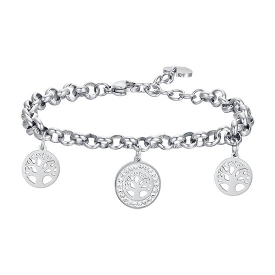 WOMEN'S STEEL BRACELET WITH TREE OF LIFE AND WHITE CRYSTALS