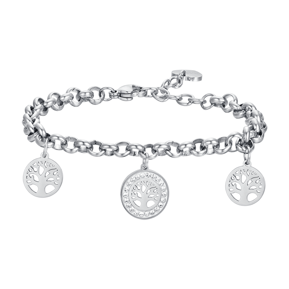 WOMEN'S STEEL BRACELET WITH TREE OF LIFE AND WHITE CRYSTALS