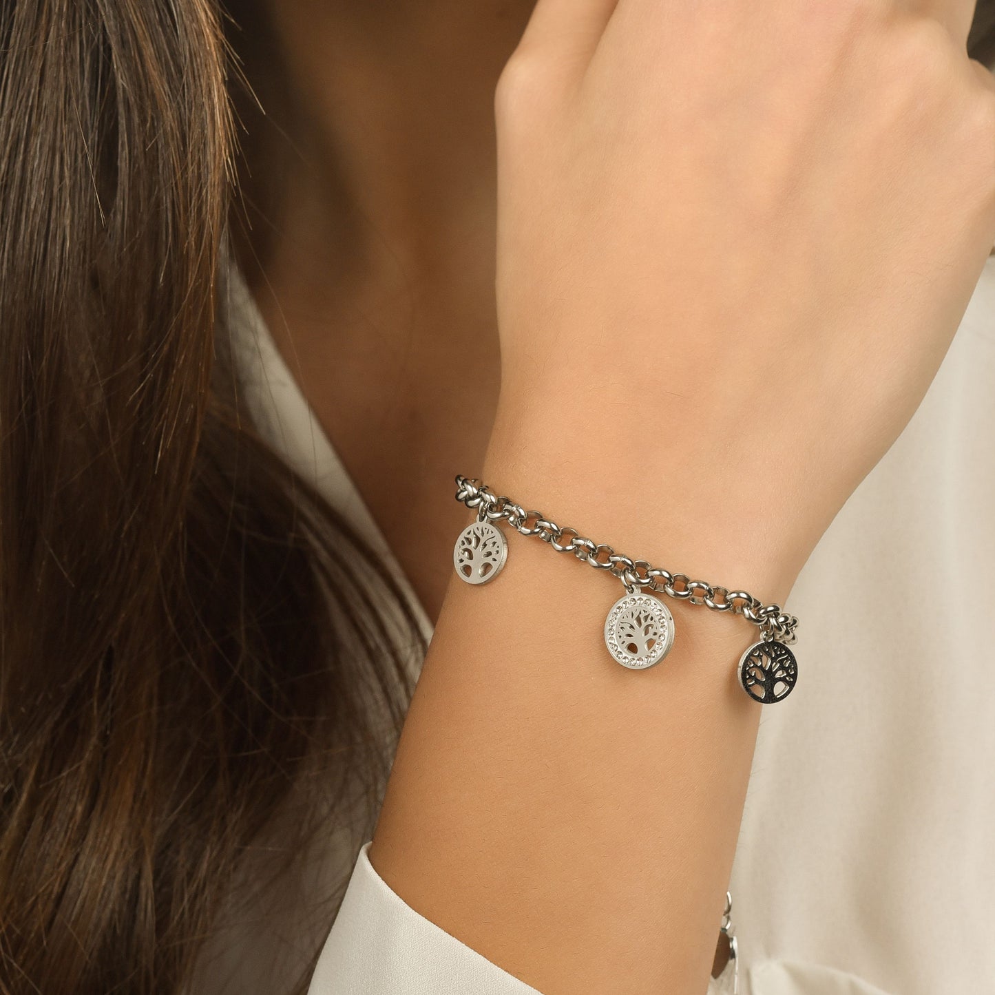 WOMAN'S BRACELET IN STEEL WITH TREE OF LIFE AND WHITE CRYSTALS Luca Barra