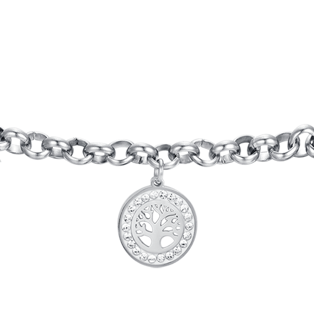 WOMAN'S BRACELET IN STEEL WITH TREE OF LIFE AND WHITE CRYSTALS Luca Barra