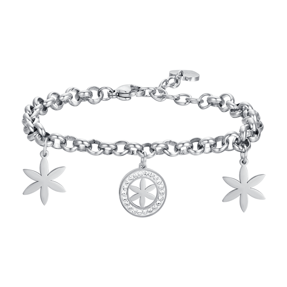 WOMEN'S STEEL BRACELET WITH FLOWER OF LIFE AND WHITE CRYSTALS