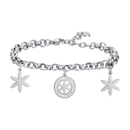 WOMEN'S STEEL BRACELET WITH FLOWER OF LIFE AND WHITE CRYSTALS