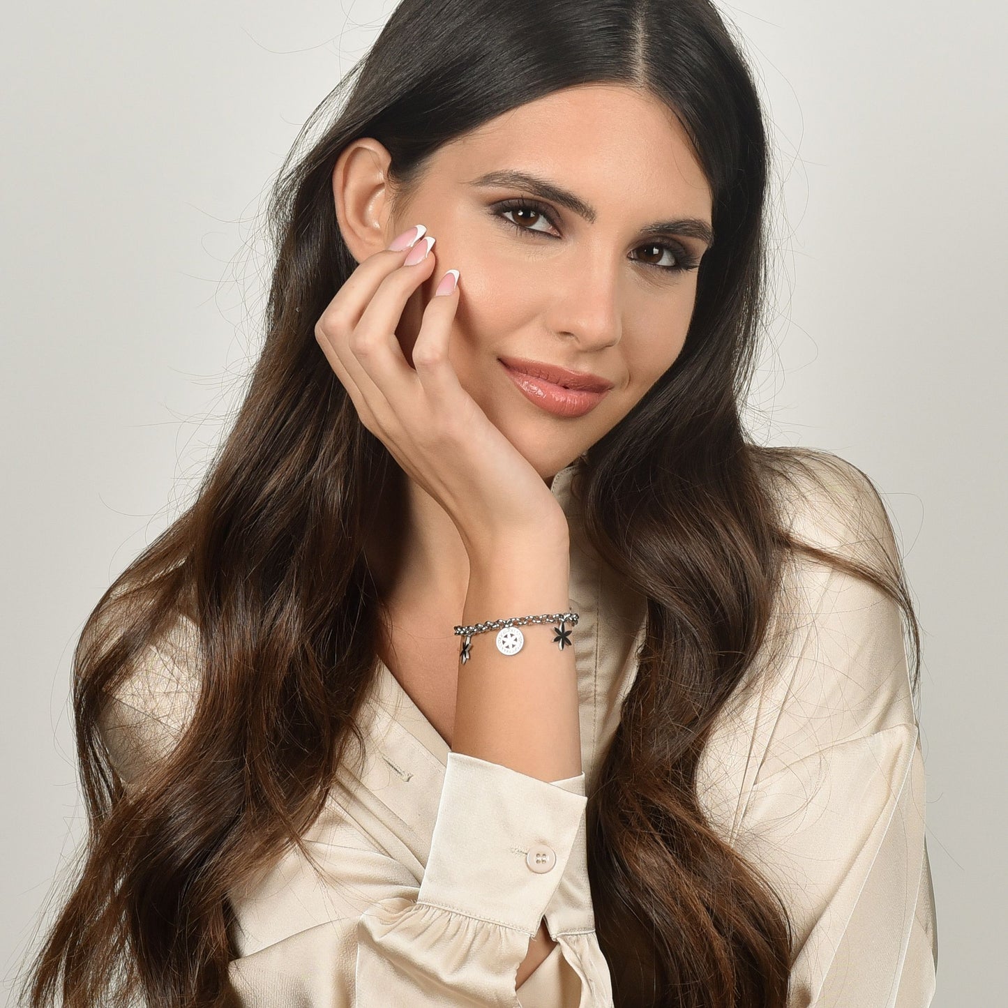 WOMAN'S BRACELET IN STEEL WITH LIFE FLOWER AND WHITE CRYSTALS Luca Barra