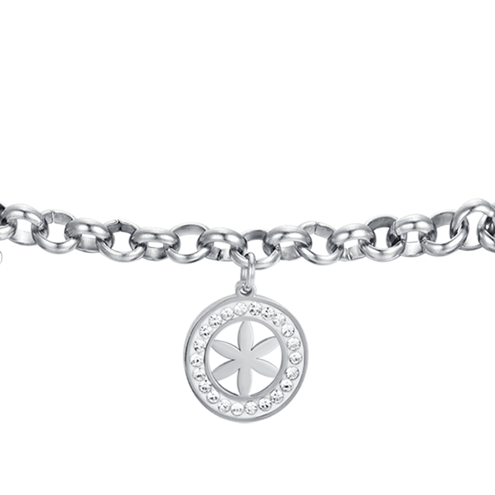 WOMAN'S BRACELET IN STEEL WITH LIFE FLOWER AND WHITE CRYSTALS Luca Barra