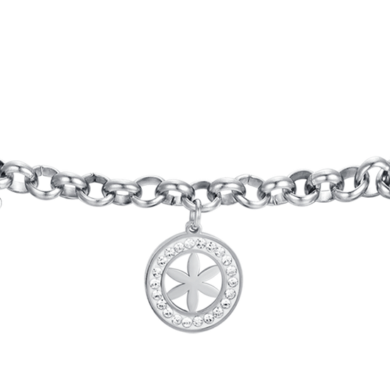 WOMAN'S BRACELET IN STEEL WITH LIFE FLOWER AND WHITE CRYSTALS Luca Barra