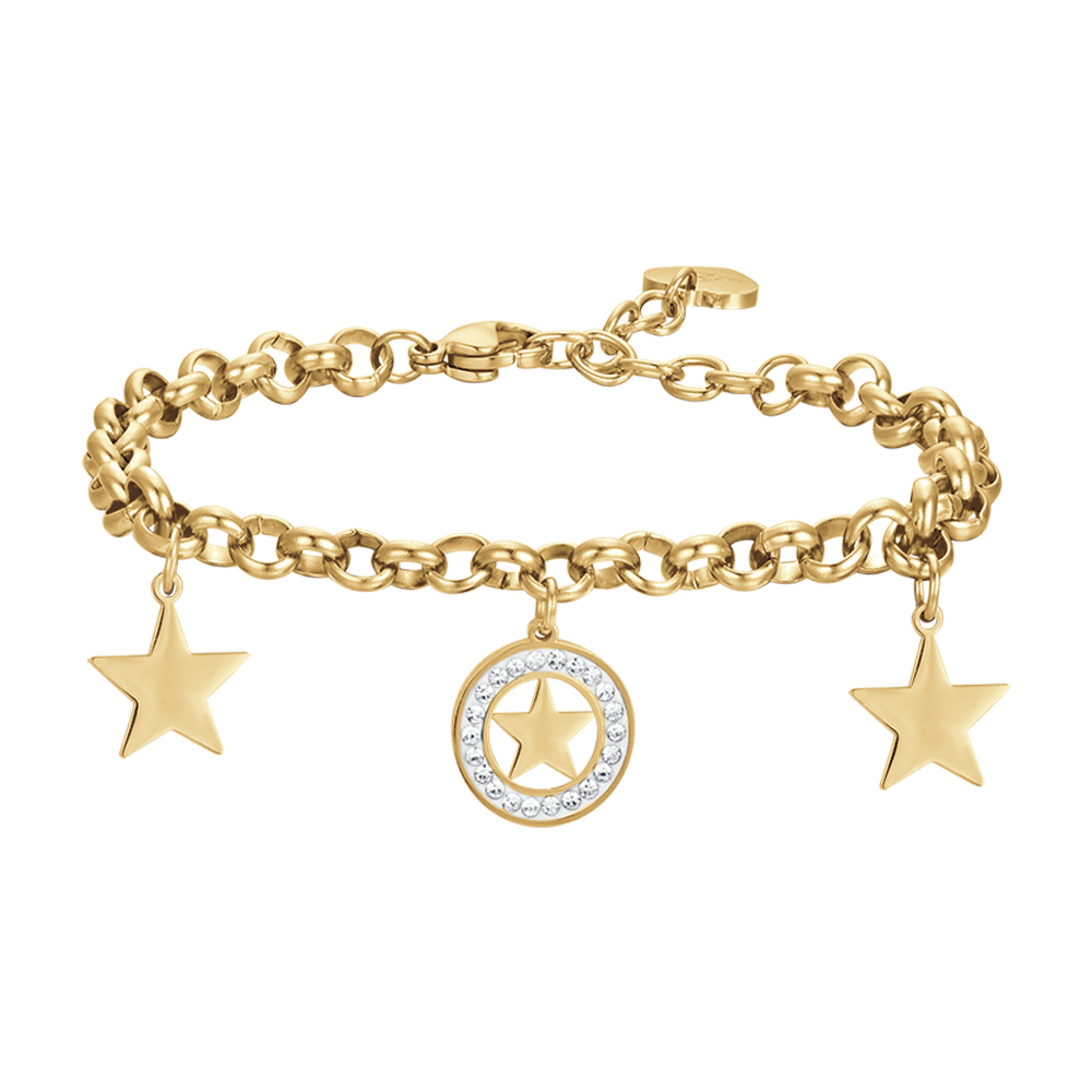 IP GOLD STEEL WOMEN'S BRACELET WITH STARS AND WHITE CRYSTALS