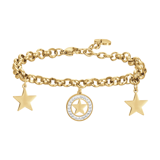 IP GOLD STEEL WOMEN'S BRACELET WITH STARS AND WHITE CRYSTALS