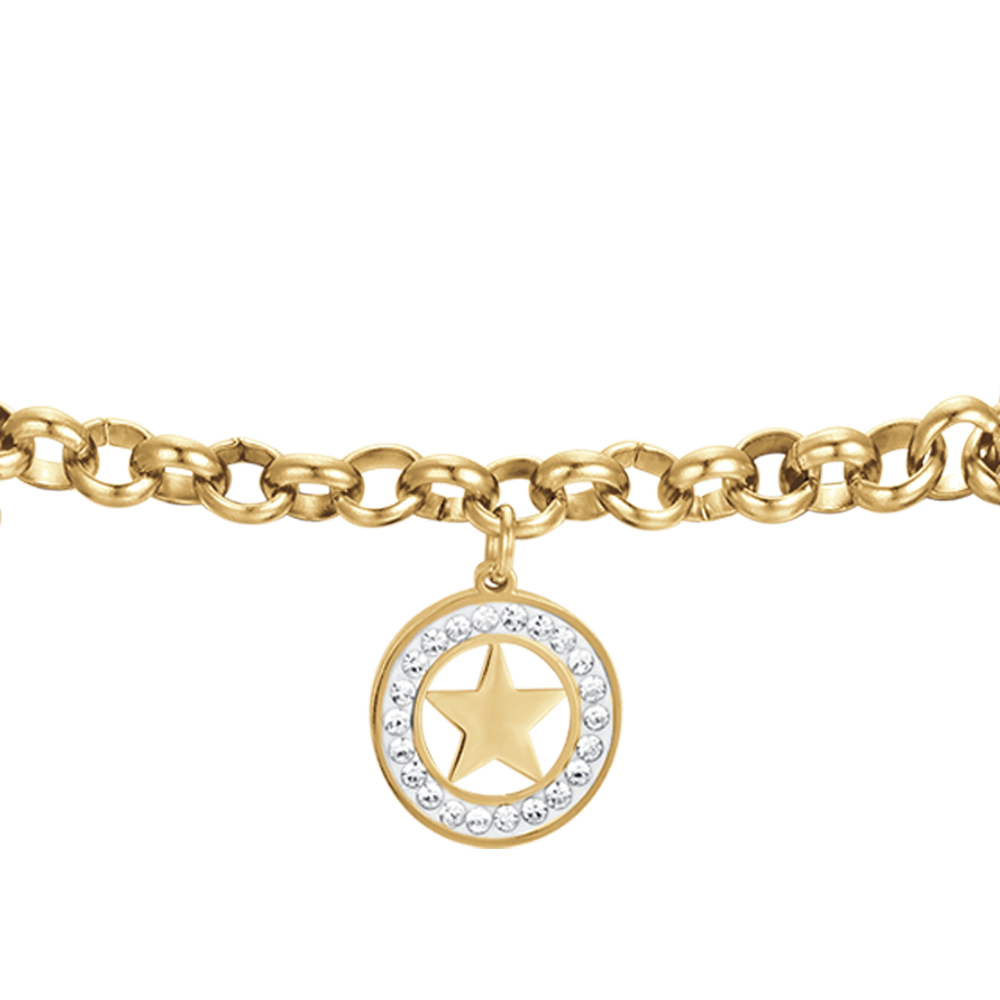 IP GOLD STEEL WOMEN'S BRACELET WITH STARS AND WHITE CRYSTALS