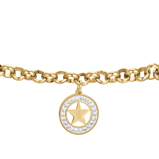 IP GOLD STEEL WOMEN'S BRACELET WITH STARS AND WHITE CRYSTALS