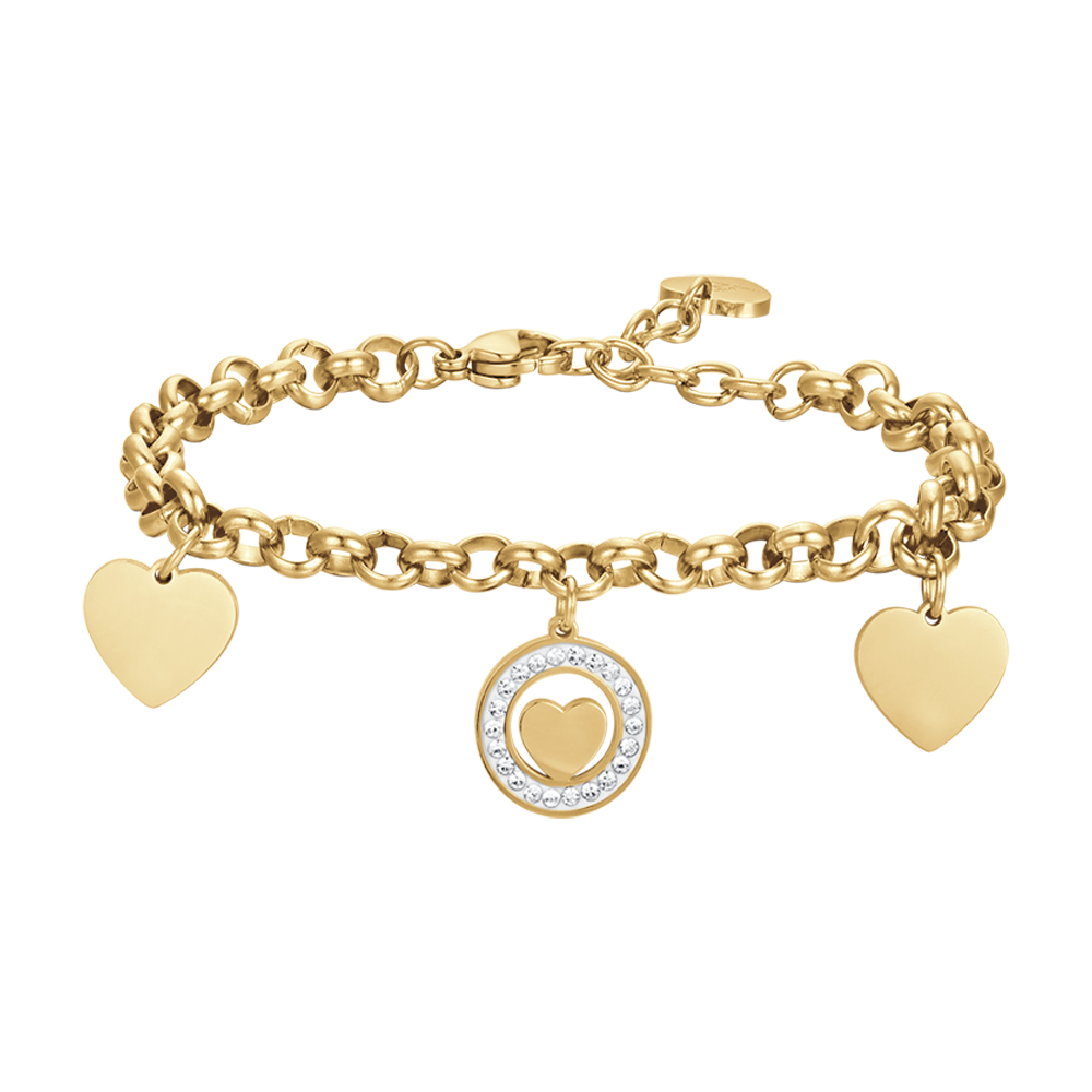 IP GOLD STEEL WOMEN'S BRACELET WITH HEARTS AND WHITE CRYSTALS