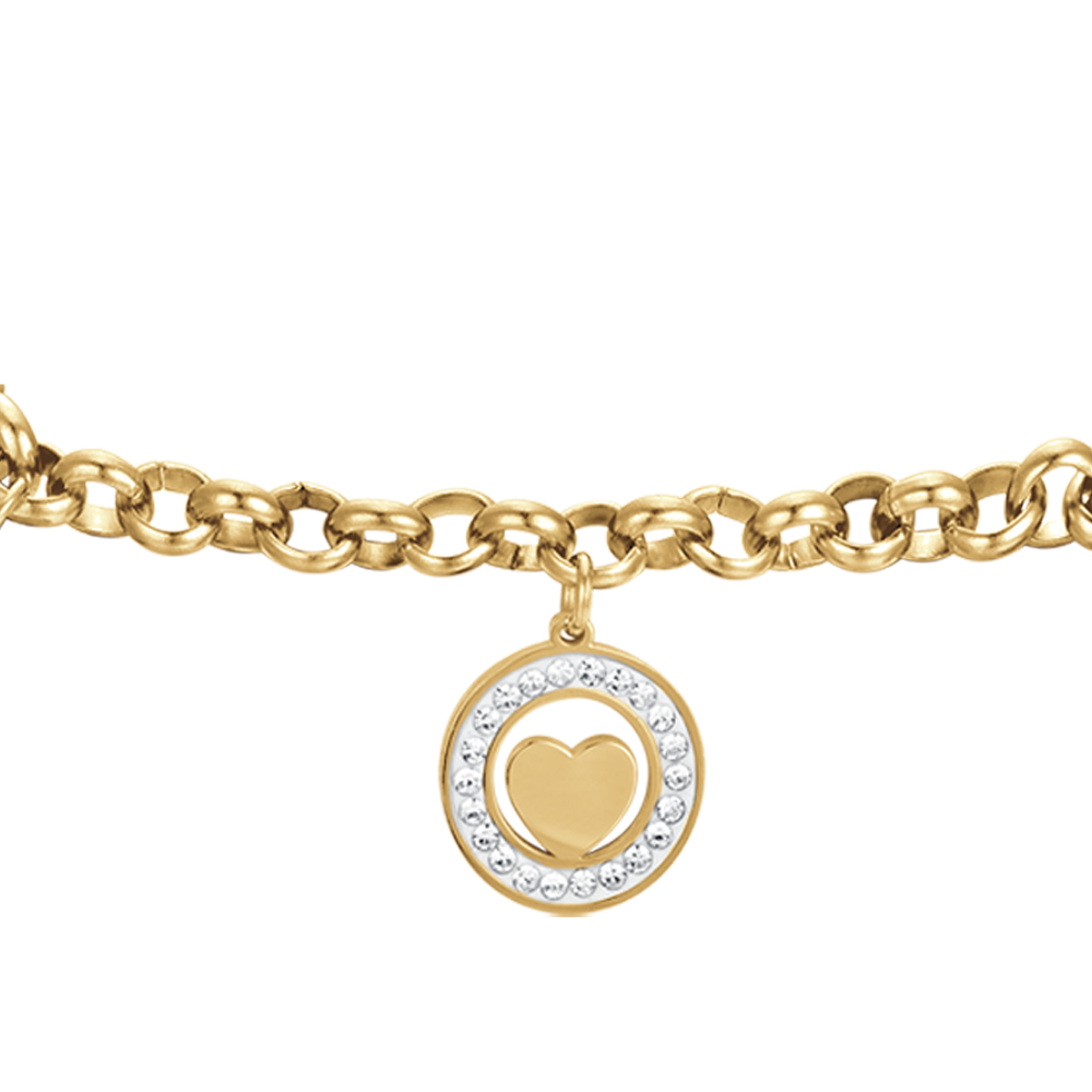 IP GOLD STEEL WOMEN'S BRACELET WITH HEARTS AND WHITE CRYSTALS