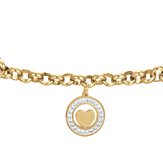 IP GOLD STEEL WOMEN'S BRACELET WITH HEARTS AND WHITE CRYSTALS