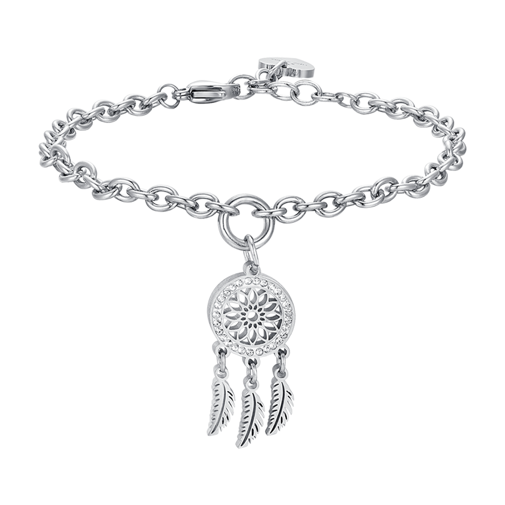 WOMEN'S STEEL DREAM CATCHER BRACELET WITH WHITE CRYSTALS