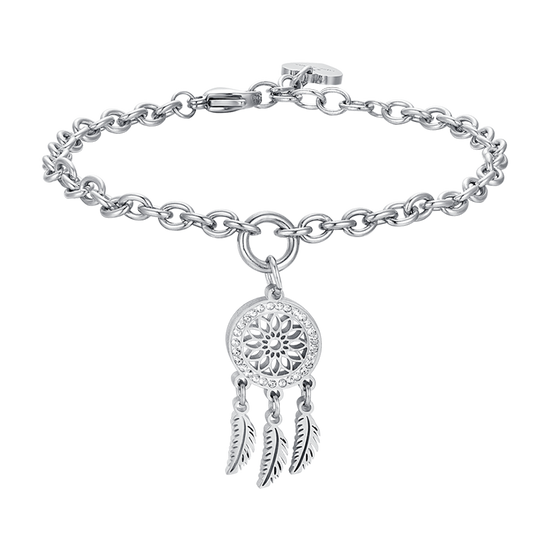 WOMEN'S STEEL DREAM CATCHER BRACELET WITH WHITE CRYSTALS