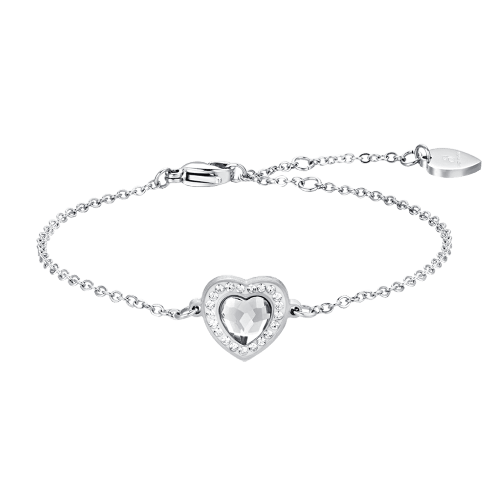 WHITE CRYSTAL AND WHITE CRYSTAL HEART STEEL WOMAN'S BRACELET Luca Barra