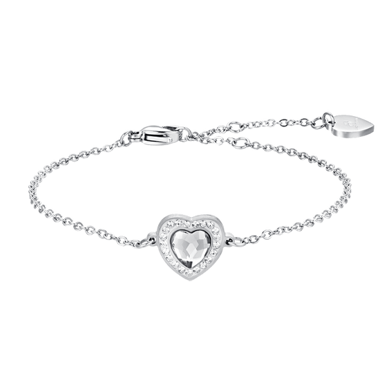 WHITE CRYSTAL AND WHITE CRYSTAL HEART STEEL WOMAN'S BRACELET Luca Barra