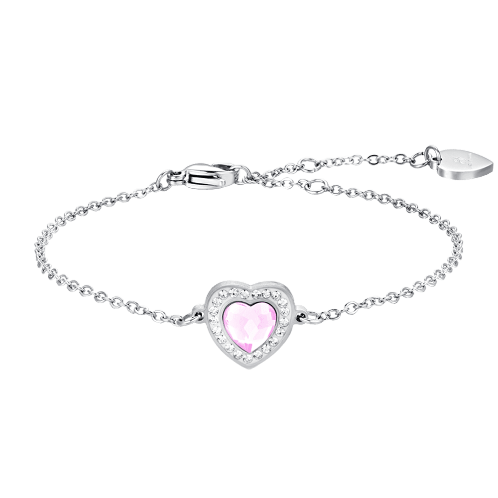 PINK CRYSTAL HEART STEEL WOMEN'S BRACELET WITH WHITE CRYSTALS