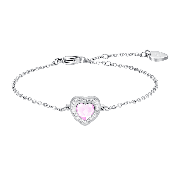 PINK CRYSTAL HEART STEEL WOMEN'S BRACELET WITH WHITE CRYSTALS