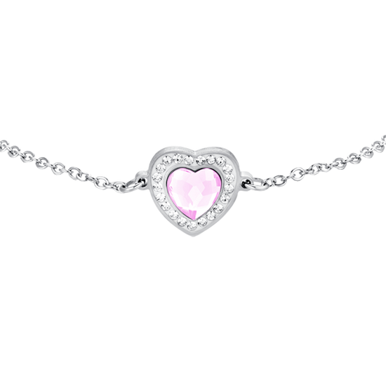 PINK CRYSTAL HEART STEEL WOMEN'S BRACELET WITH WHITE CRYSTALS