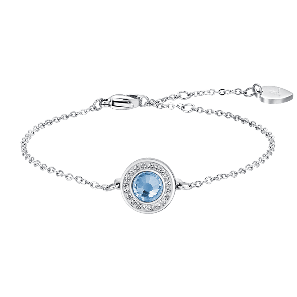 WOMAN'S BRACELET IN STEEL AQUAMARINE CRYSTAL ELEMENTS AND WHITE CRYSTALS Luca Barra