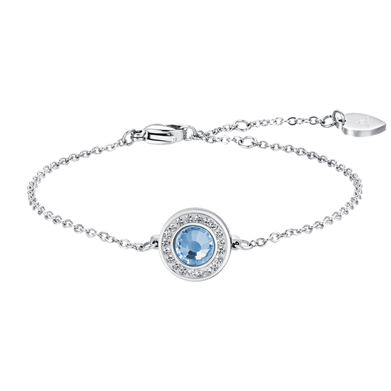 WOMAN'S BRACELET IN STEEL AQUAMARINE CRYSTAL ELEMENTS AND WHITE CRYSTALS Luca Barra