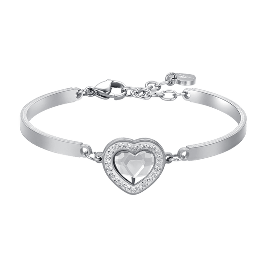 WHITE CRYSTAL AND WHITE CRYSTAL HEART STEEL WOMAN'S BRACELET Luca Barra