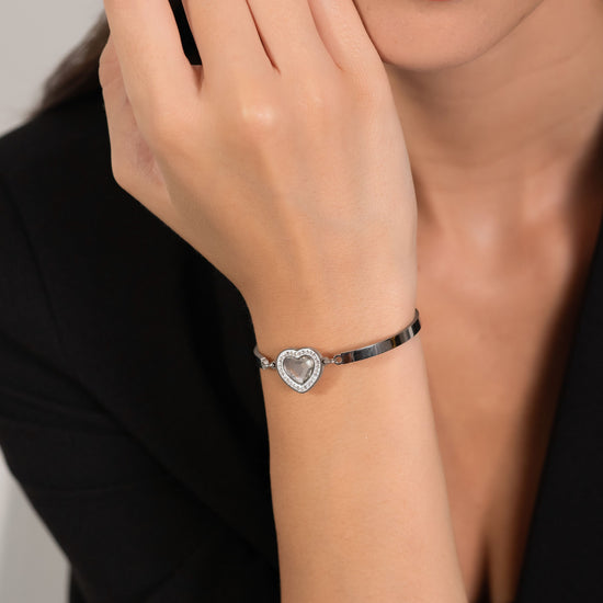 WHITE CRYSTAL AND WHITE CRYSTAL HEART STEEL WOMAN'S BRACELET Luca Barra