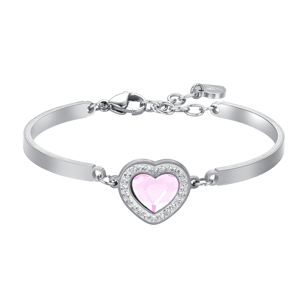 WOMAN'S BRACELET IN STEEL PINK CRYSTAL HEART AND WHITE CRYSTALS Luca Barra