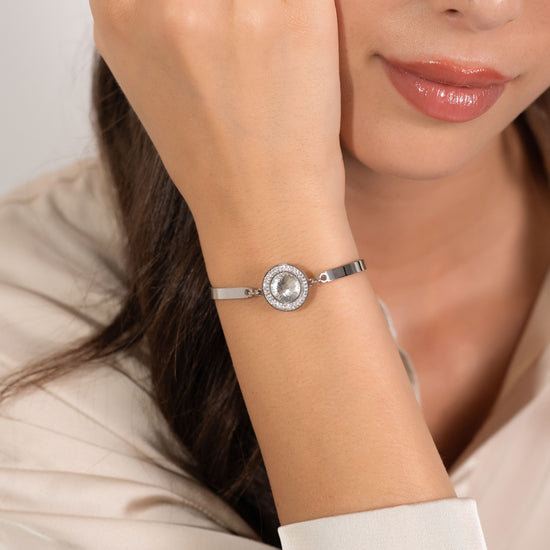 WOMAN'S BRACELET IN STEEL WHITE CRYSTAL ELEMENTS AND WHITE CRYSTALS Luca Barra