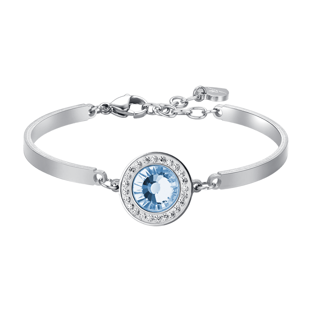 WOMAN'S BRACELET IN STEEL AQUAMARINE CRYSTAL ELEMENTS AND WHITE CRYSTALS Luca Barra