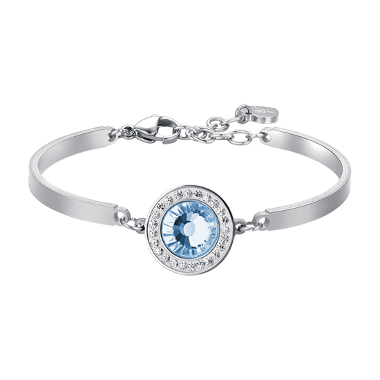 WOMAN'S BRACELET IN STEEL AQUAMARINE CRYSTAL ELEMENTS AND WHITE CRYSTALS Luca Barra