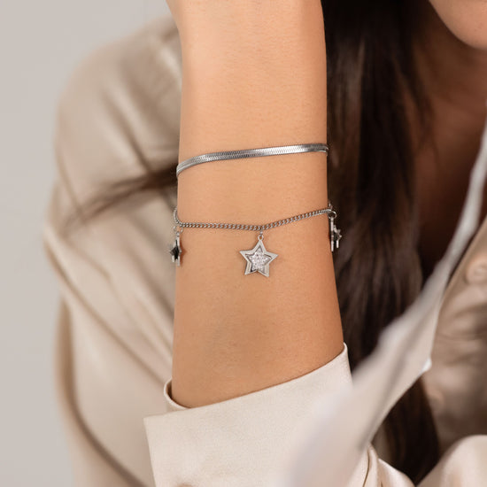 WOMEN'S STEEL STAR BRACELET WITH WHITE CRYSTALS