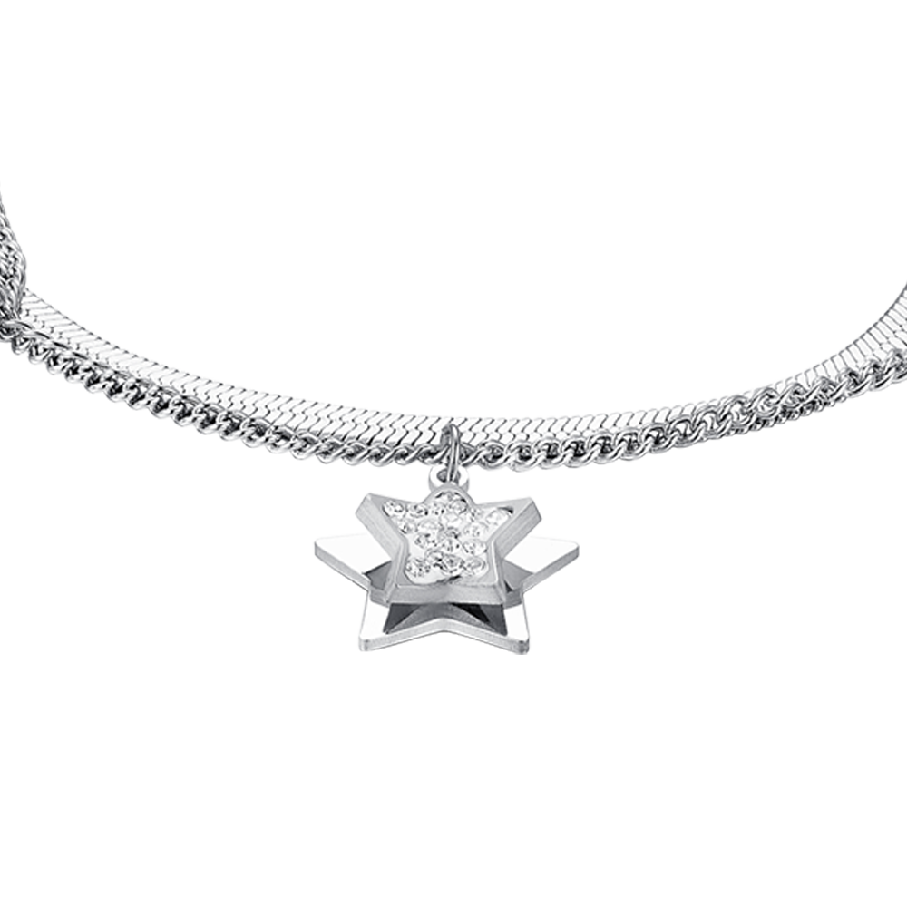 WOMEN'S STEEL STAR BRACELET WITH WHITE CRYSTALS