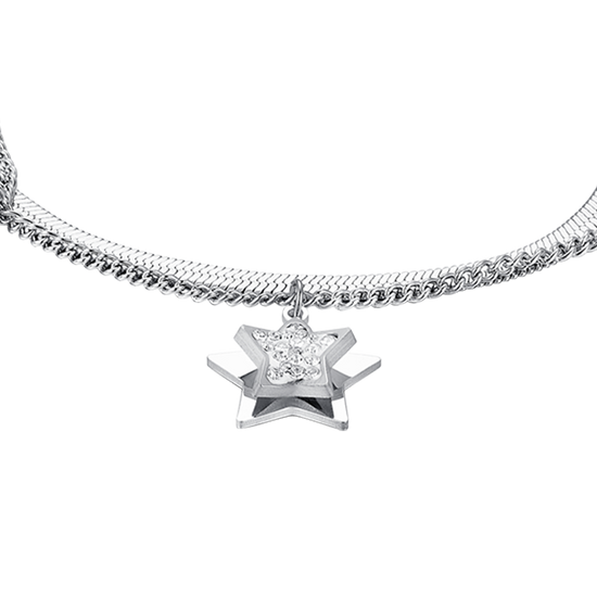 WOMEN'S STEEL STAR BRACELET WITH WHITE CRYSTALS