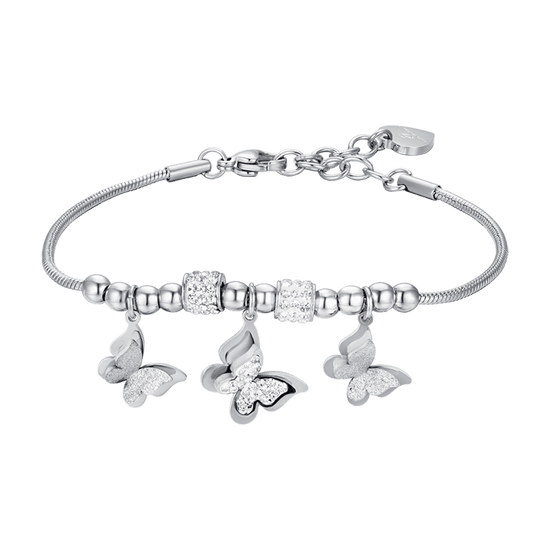 WOMEN'S STEEL BUTTERFLY BRACELET WITH WHITE CRYSTALS