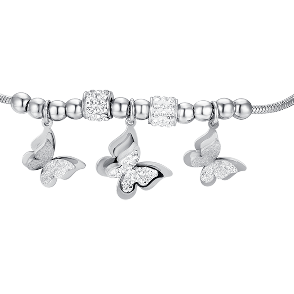 WOMEN'S STEEL BUTTERFLY BRACELET WITH WHITE CRYSTALS