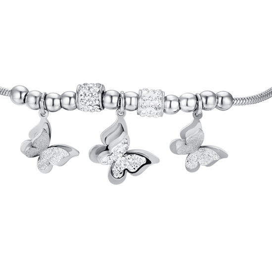 WOMEN'S STEEL BUTTERFLY BRACELET WITH WHITE CRYSTALS